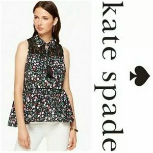 Kate Spade NY designer Silk Lace Yoke Top brunch outfit resort wear
